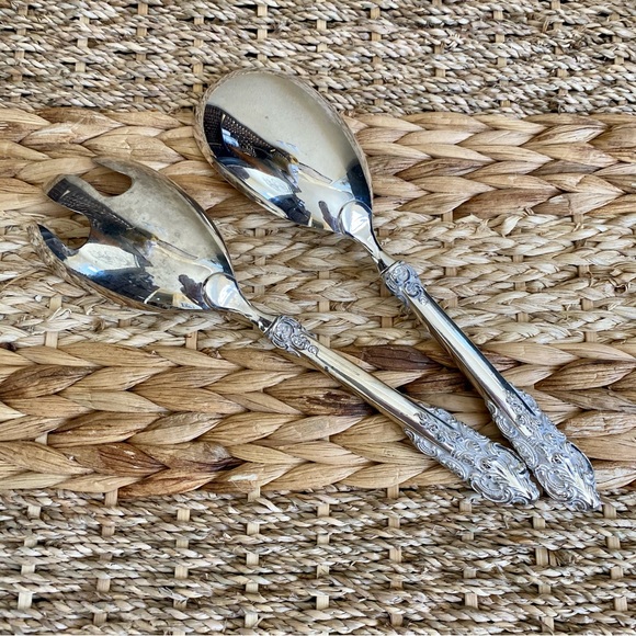 Vtg Godinger GSA Ornate Silver Plate Salad Servers Set Spoon & Fork - Picture 9 of 9